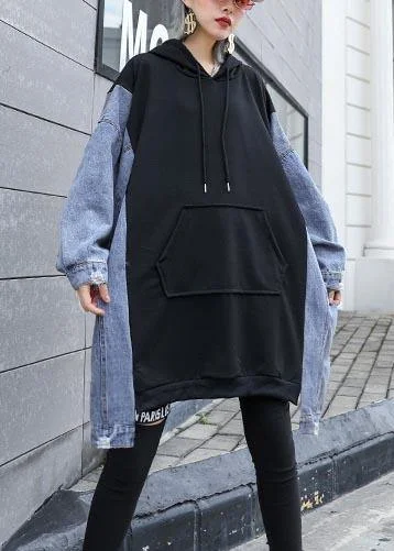 French Hooded Asymmetric Clothes For Women Work Outfits Black A Line Tops Hoodie with Raw Hem Edgy Unfinished French Hooded Asymmetric Clothes For Women Work Outfits Black A Line Tops Hoodie with Raw Hem Edgy Unfinished