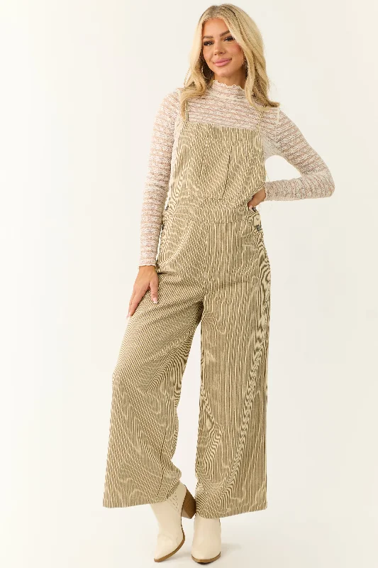 Peanut and Almond Striped Sleeveless Overalls Jumpsuit Long Sleeve Jumpsuit