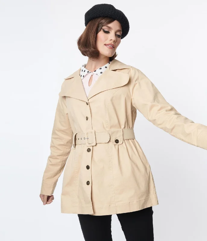 Smak Parlour Khaki Belted Trench Coat Fashionable Tartan Trench Coat