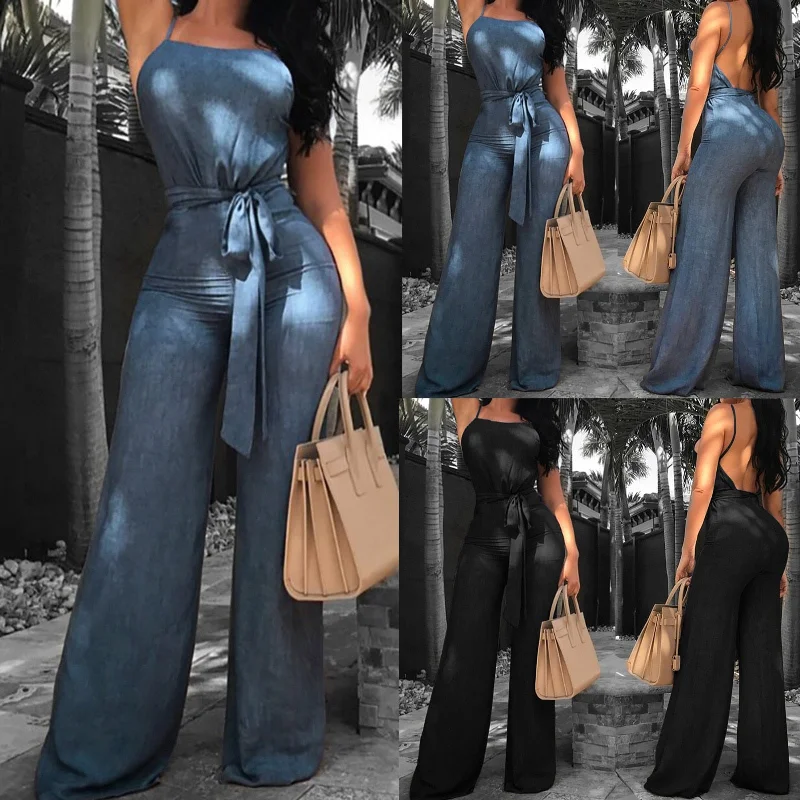 Summer Vogue Solid Color Sleeveless Overalls Lady Elegant Jumpsuit Comfy Lounge Overalls
