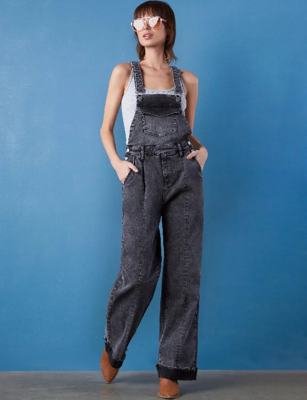 Union Wide-Leg Overalls Ruffled Shoulder Overalls