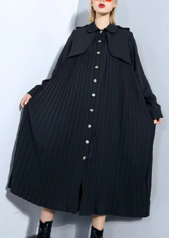 Unique black Plus Size trench coat Outfits patchwork pleated coat Trendy Long Wool Trench Unique black Plus Size trench coat Outfits patchwork pleated coat Trendy Long Wool Trench