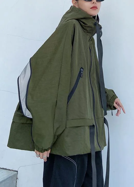 Unique hooded pockets Fashion fall coat army green baggy coat Plaid Tartan Floral