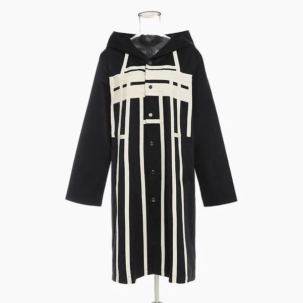 Winter Fashion Hooded Collar Single Breasted Long Sleeve Loose Street Trendy Hoodie with Stripes Bold Sporty Winter Fashion Hooded Collar Single Breasted Long Sleeve Loose Street Trendy Hoodie with Stripes Bold Sporty