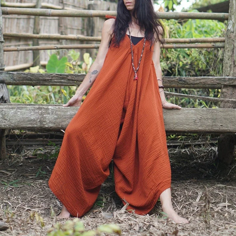 Women's Overalls Solid Pocket V-neck Rompers Soft Corduroy Jumpsuit