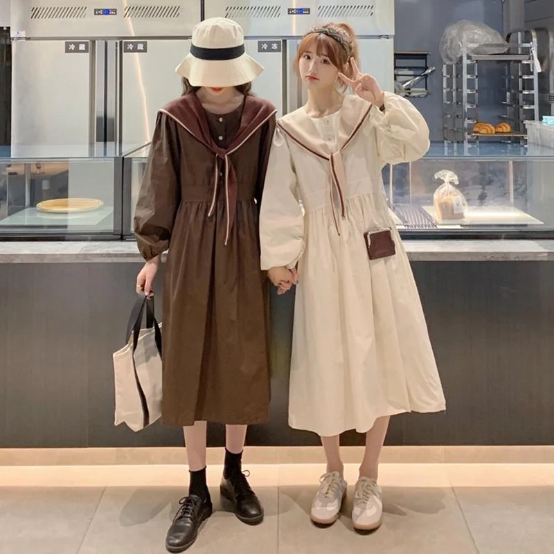 Women's Sweet Round Collar Trumpet Sleeved Dresses With Shawl Soft Cashmere Shawl Wrap Women's Sweet Round Collar Trumpet Sleeved Dresses With Shawl Soft Cashmere Shawl Wrap