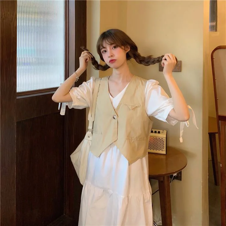 Women's Vintage Single Button Pure Color Waistcoats Elegant Lightweight Waistcoat