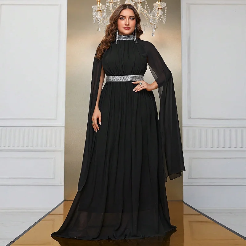 NiDELL European and American New Evening Dress plus Size Chiffon Shawl Dress High Collar Long Black Dress-Fssw4010 Cozy Plaid Shawl Scarf NiDELL European and American New Evening Dress plus Size Chiffon Shawl Dress High Collar Long Black Dress-Fssw4010 Cozy Plaid Shawl Scarf