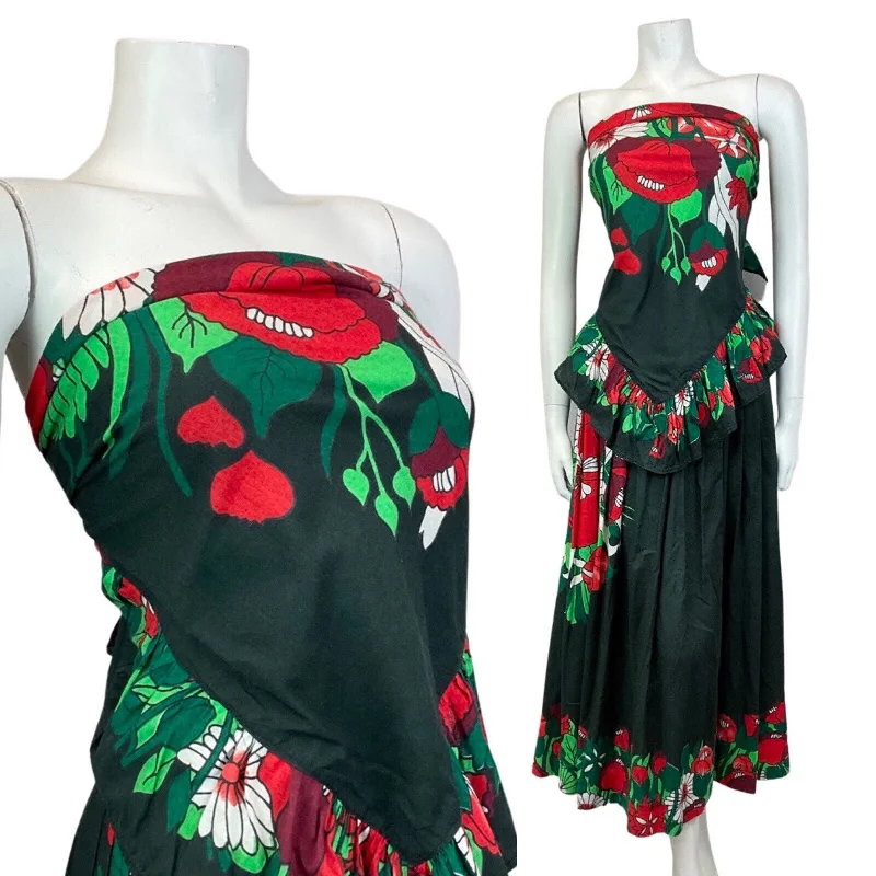 VTG 70s BLACK RED GREEN FLORAL SHAWL MAXI SKIRT BOHO PRAIRIE TWO-PIECE 8 10 Casual Cotton Shawl VTG 70s BLACK RED GREEN FLORAL SHAWL MAXI SKIRT BOHO PRAIRIE TWO-PIECE 8 10 Casual Cotton Shawl