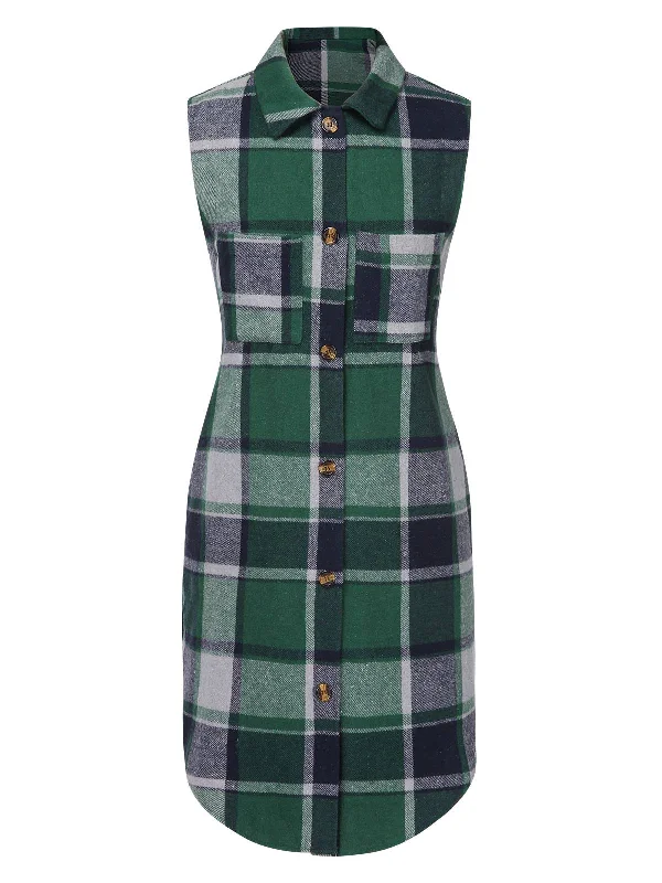 1950s Shirt Collar Flannelette Plaid Vest Coat Chic Trench Vest