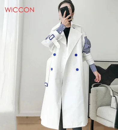 2019 Patchwork Striped Trench Coat Women Windbreaker Lapel Slim Spring Autumn Windbreakers Korean Fashion Clothes Warm Double-Breasted Trench 2019 Patchwork Striped Trench Coat Women Windbreaker Lapel Slim Spring Autumn Windbreakers Korean Fashion Clothes Warm Double-Breasted Trench