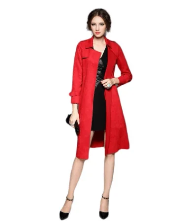 Autumn Winter Woman Clothes 2019 Casual Trench Coat Suede Leather Adjustable Waist Long Coat casaco feminino Elegant Camel Trench Coat Autumn Winter Woman Clothes 2019 Casual Trench Coat Suede Leather Adjustable Waist Long Coat casaco feminino Elegant Camel Trench Coat