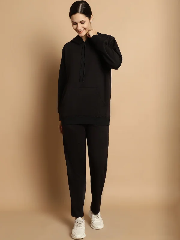 Vimal Jonney Black Solid Hooded Cotton Fleece Tracksuit for Women(Kangaroo Pockets) Hoodie Sweatshirt Pullover Vimal Jonney Black Solid Hooded Cotton Fleece Tracksuit for Women(Kangaroo Pockets) Hoodie Sweatshirt Pullover