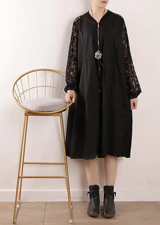 Chic black Plus Size trench coat Fabrics o neck zippered fall outwears Elegant Layered Trench Coat Chic black Plus Size trench coat Fabrics o neck zippered fall outwears Elegant Layered Trench Coat