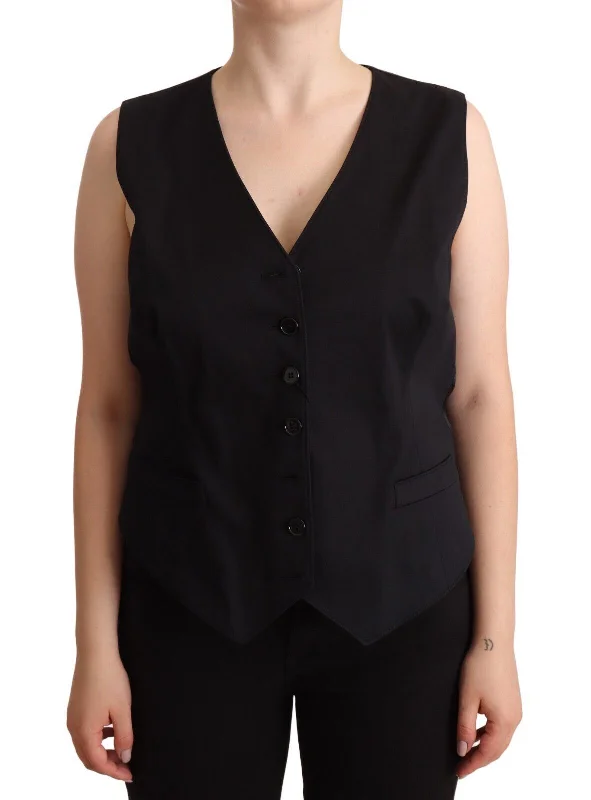 Chic Buttoned Black Waistcoat Classic Longline Waistcoat Vest