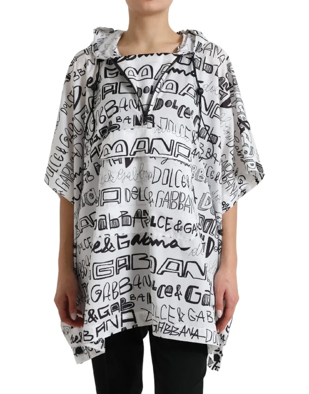 Chic Hooded Logo Print Blouson Tee Hoodie with Toggle Buttons Decorative Unique