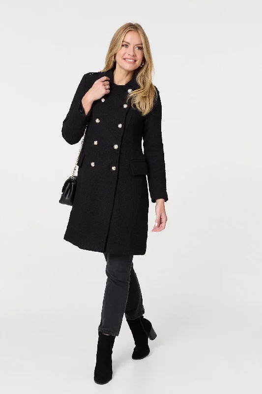 Textured Knit Button Front Trench Coat Comfortable Zip-Up Trench Coat