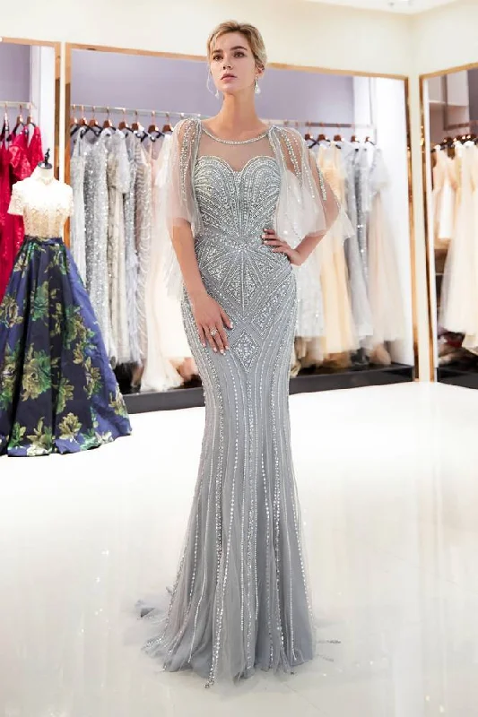 Mermaid Sheer V-Back Beading Silver Long Evening Dress with Shawl Cozy Plaid Wool Shawl Mermaid Sheer V-Back Beading Silver Long Evening Dress with Shawl Cozy Plaid Wool Shawl
