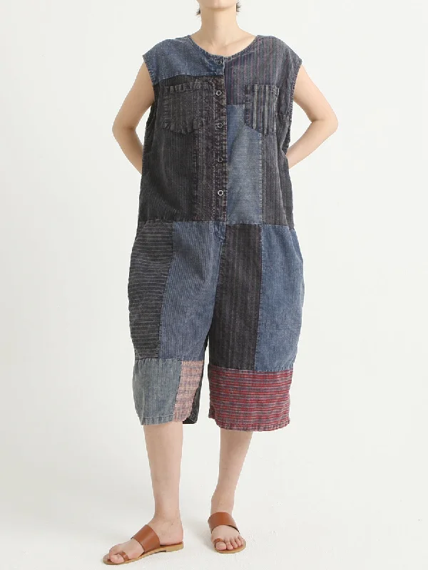 Denim Vintage Summer Patchwork Overalls Jumpsuit Pastel Tone Jumpsuit