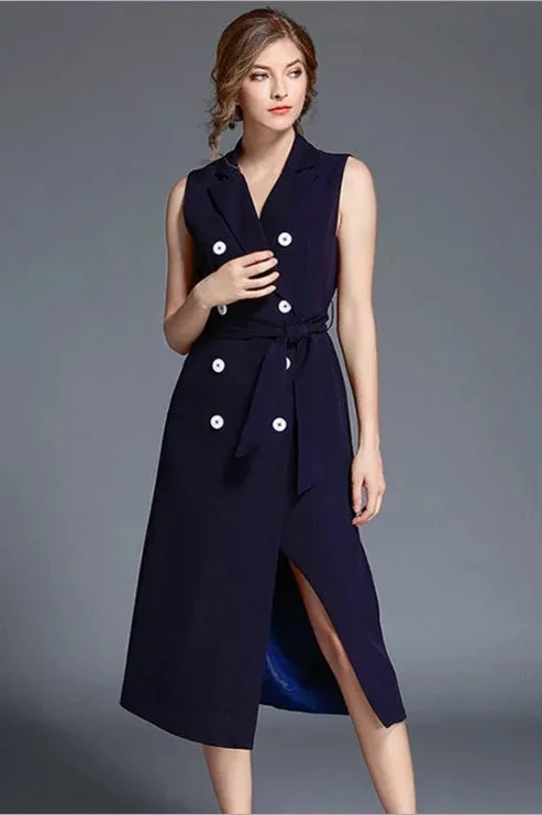 Double Breasted Trench Vest Stylish Trench Coat with Pockets