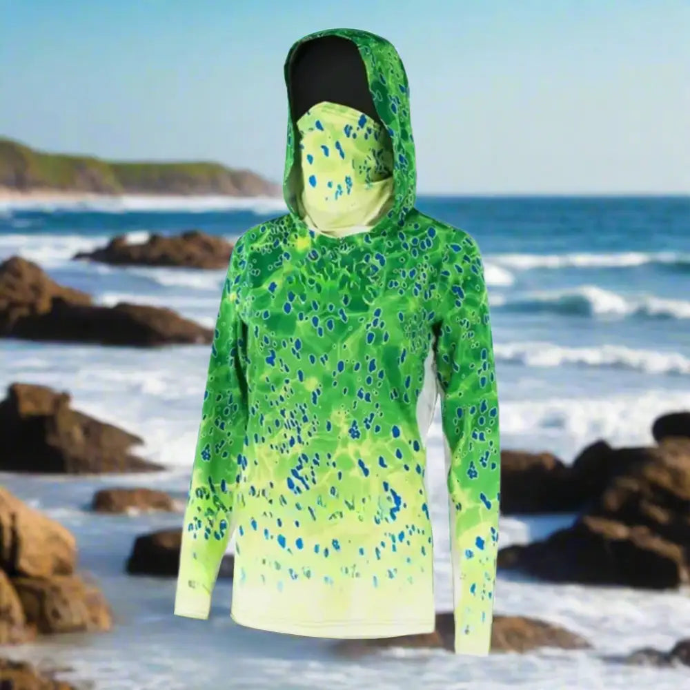 Women's Long Sleeve Fishing Hooded Face Mask UPF50+ Hoodie with Hem Drawcord Adjustable Customizable Women's Long Sleeve Fishing Hooded Face Mask UPF50+ Hoodie with Hem Drawcord Adjustable Customizable