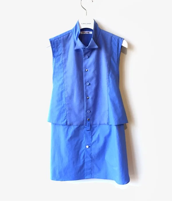 FUMIKA_UCHIDA/ART PIQUE WING-COLLAR NO-SLEEVE WAISTCOATS BIB SHIRT(FLO BLUE/size36) Trendy Quilted Waistcoat Jacket FUMIKA_UCHIDA/ART PIQUE WING-COLLAR NO-SLEEVE WAISTCOATS BIB SHIRT(FLO BLUE/size36) Trendy Quilted Waistcoat Jacket