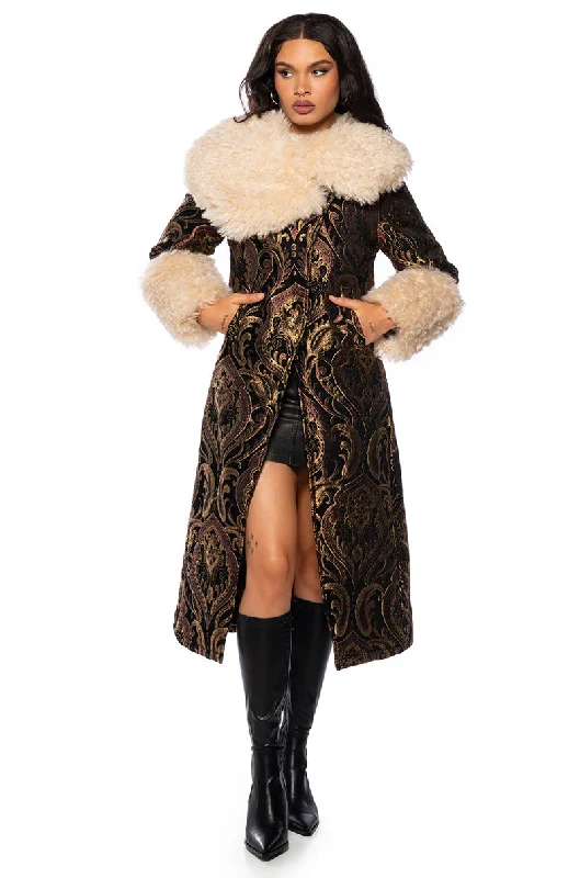 FLUFFY TRENCH WITH BONDED SHERPA ON BROCADE Trendy Oversized Trench Coat