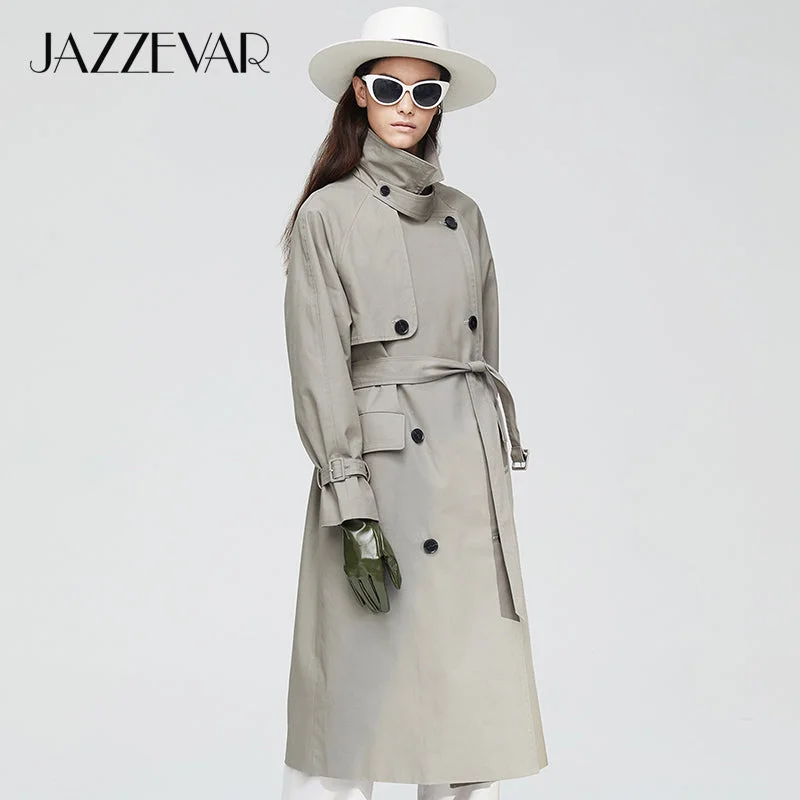 JAZZEVAR2019 New arrival autumn trench coat women top khaki color long cotton outwear loose clothing with belt fashion coat 9019 Modern Long Trench Jacket JAZZEVAR2019 New arrival autumn trench coat women top khaki color long cotton outwear loose clothing with belt fashion coat 9019 Modern Long Trench Jacket