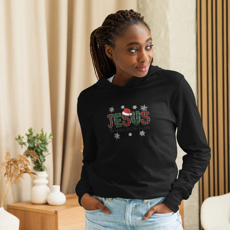 Jesus Hooded long-sleeve tee Hoodie with Hem Ribbing Snug Secure