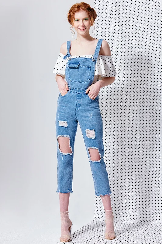 Kate Overalls Denim Jumpsuit Paperbag Waist Overalls