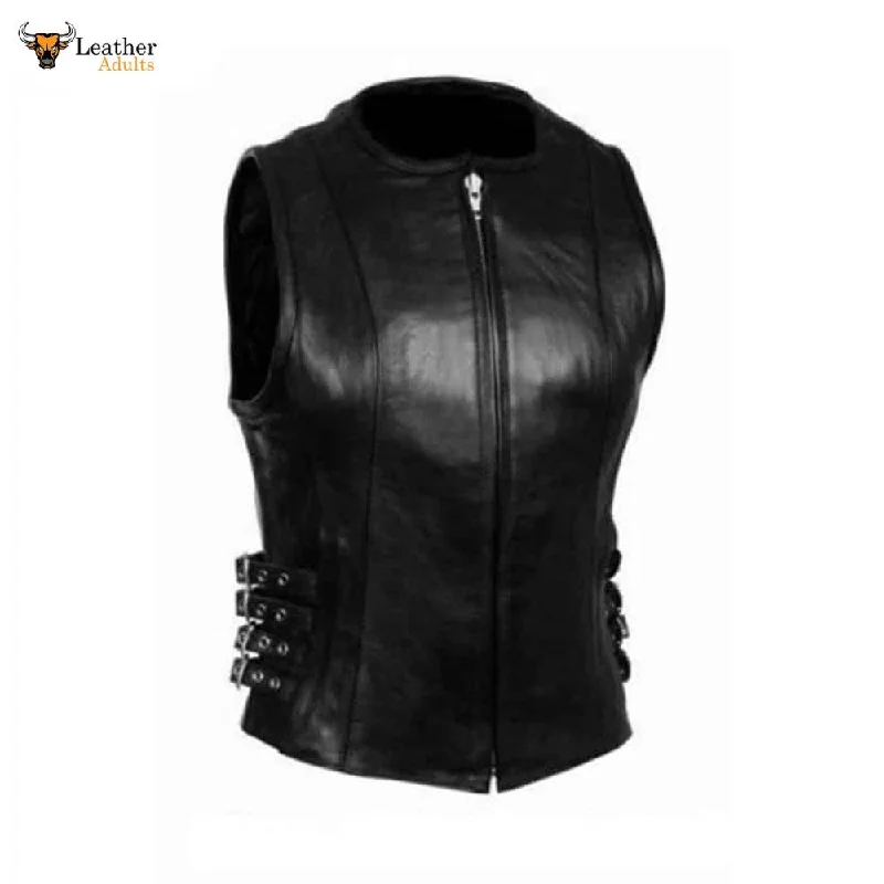 Ladies Soft Black Real Lambskin Leather Bikers 4 Side waist buckles Waistcoat Vest W6 Elegant Slim Fit Waistcoat Ladies Soft Black Real Lambskin Leather Bikers 4 Side waist buckles Waistcoat Vest W6 Elegant Slim Fit Waistcoat