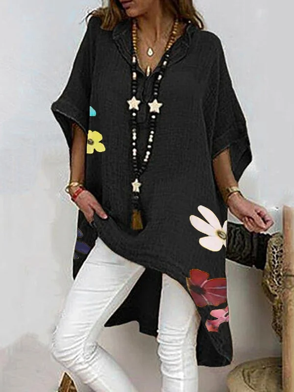 Loose Hooded Short-Sleeved Top Hoodie with Turtle Neck Cozy Winter