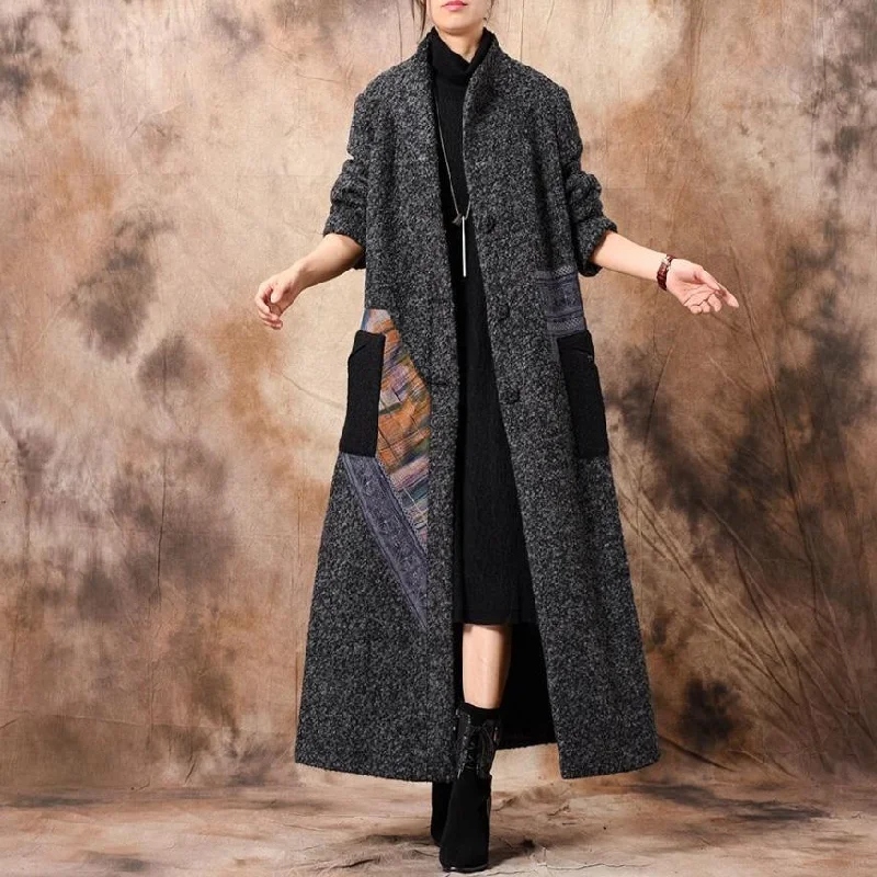 Luxury Gray Outwear Oversized Trench Coat Patchwork Stand Collar Coat Trendy Hooded Belted Trench Luxury Gray Outwear Oversized Trench Coat Patchwork Stand Collar Coat Trendy Hooded Belted Trench