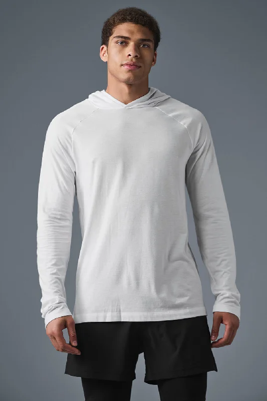 Core Hooded Runner - White Hooded Sweatshirt Casual Wear Street Style