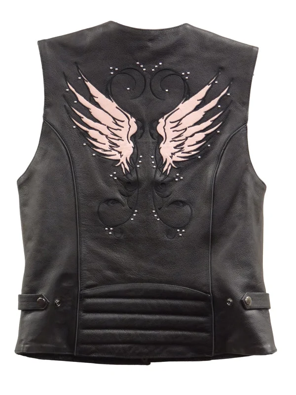 Milwaukee Leather XS1293 Ladies ‘Winged’ Black and Pink Studded Leather Vest Office Blazer Vest Milwaukee Leather XS1293 Ladies ‘Winged’ Black and Pink Studded Leather Vest Office Blazer Vest
