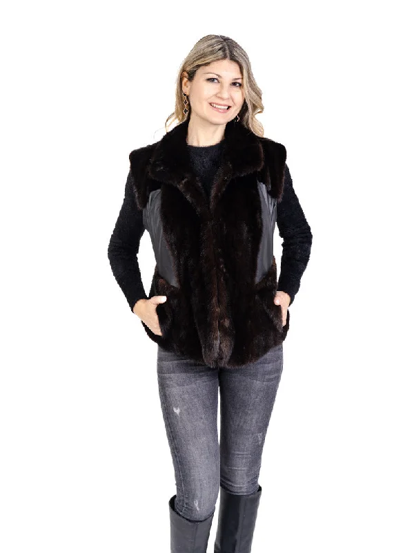 Mink and Leather Vest Stretchy Knit Vest