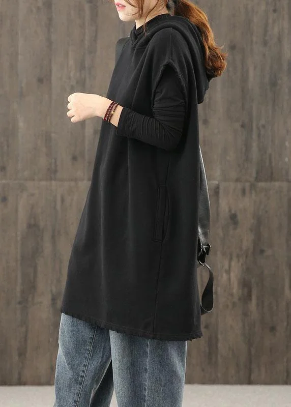 Modern black clothes hooded pockets silhouette tops Hoodie with Side Slits Relaxed Casual Modern black clothes hooded pockets silhouette tops Hoodie with Side Slits Relaxed Casual