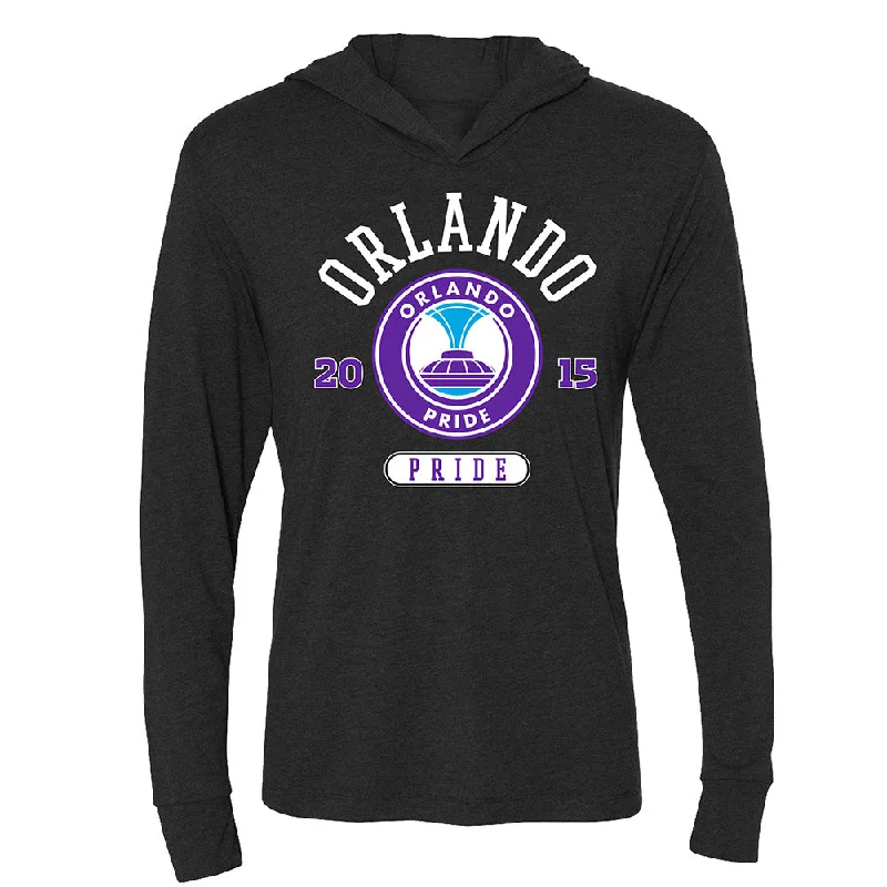 Orlando Pride Women's Long Sleeve Hooded Tee Hoodie with Hem Embroidery Detailed Premium Orlando Pride Women's Long Sleeve Hooded Tee Hoodie with Hem Embroidery Detailed Premium
