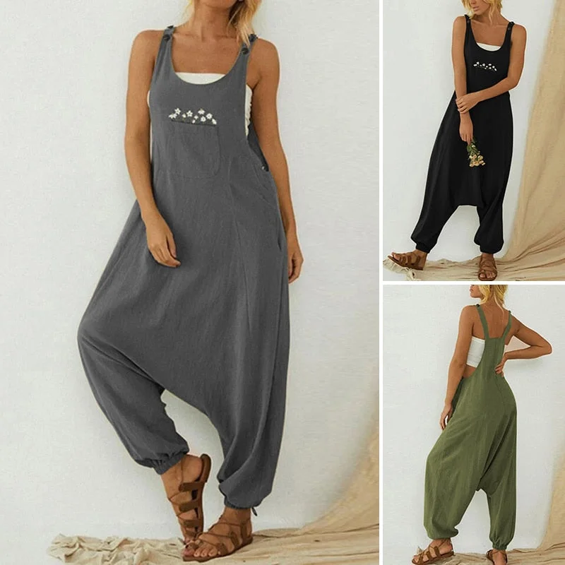 O-Neck Embroidery Overalls Front Pockets Sleeveless Rompers Button-Up Corduroy Overalls O-Neck Embroidery Overalls Front Pockets Sleeveless Rompers Button-Up Corduroy Overalls