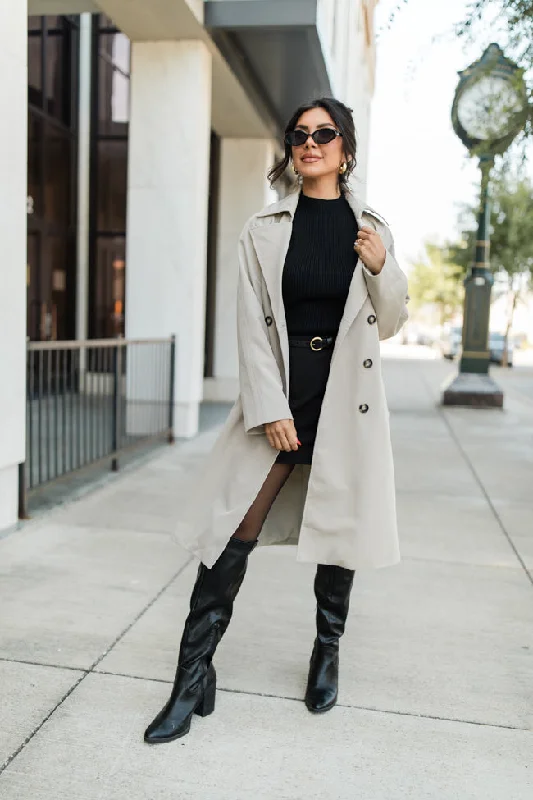 Over My Head Taupe Trench Coat FINAL SALE Stylish Plaid Trench Design
