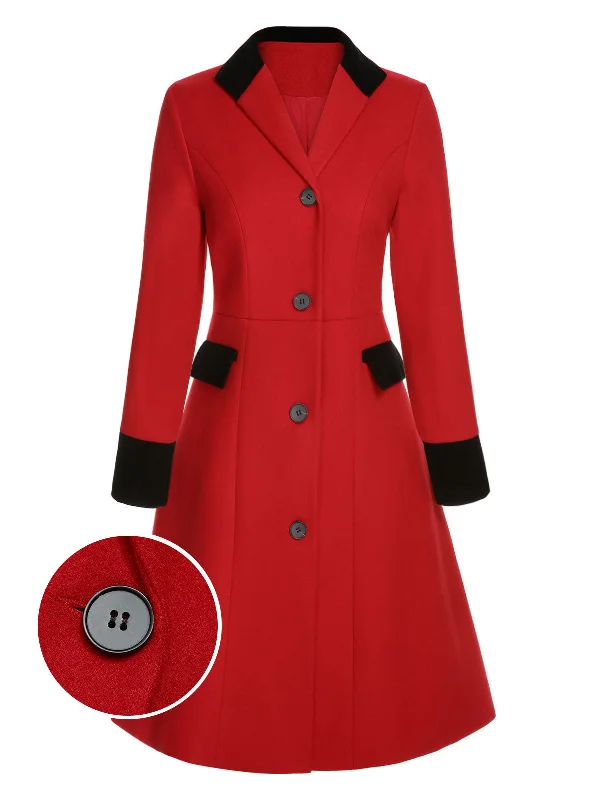 Red & Black 1950s Lapel Button Pocket Coat Pockets Sleeves Lining