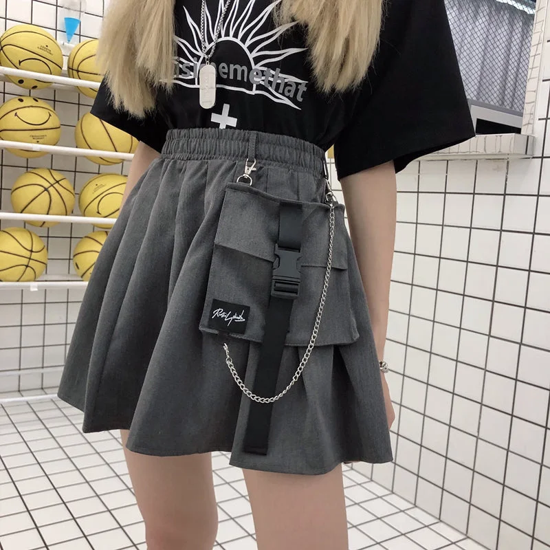STREET HIGH WAIST OVERALLS PLEATED SKIRT BY61021 Soft Terrycloth Romper