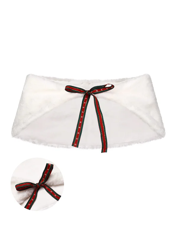 [Pre-Sale] White 1950s Christmas Ribbon Tie Fur Shawl Chic Knitted Shawl Wrap