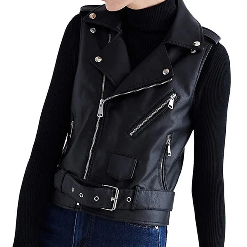 Women Motorcycle Biker Leather Vest Elegant Duster Vest