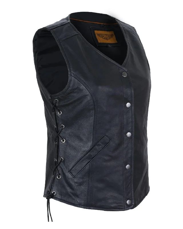 Womens Leather Vest With Concealed Carry & Side Laces Modern Suit Vest