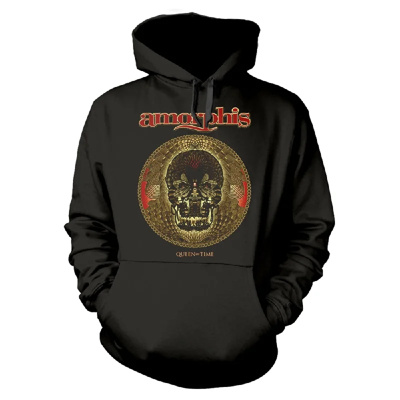 Amorphis Unisex Hooded Top: Queen Of Time Hoodie with Hem Raw Edge Edgy Unfinished