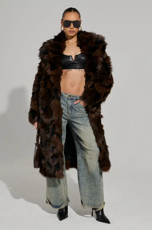 AUSTIN FAUX FUR TRENCH Fashionable Pleated Trench Coat