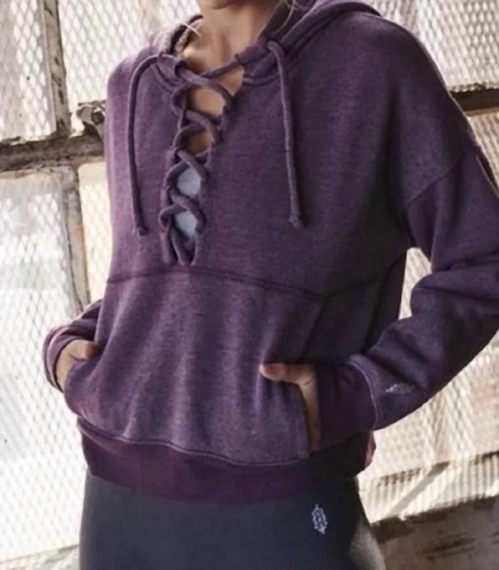 Believe It Hooded Lace Up In Plum Hoodie with Oversized Fit Loose Comfortable