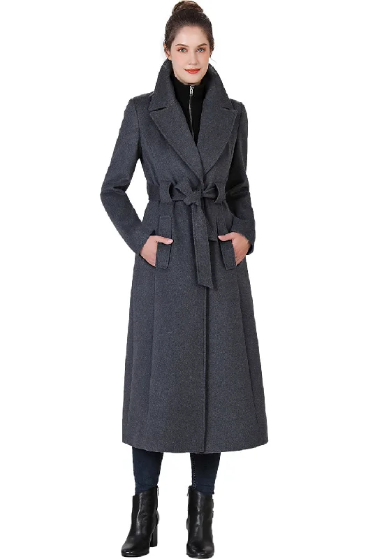 BGSD Women May Belted Wrap Wool Trench Coat Elegant Long Trench Jacket