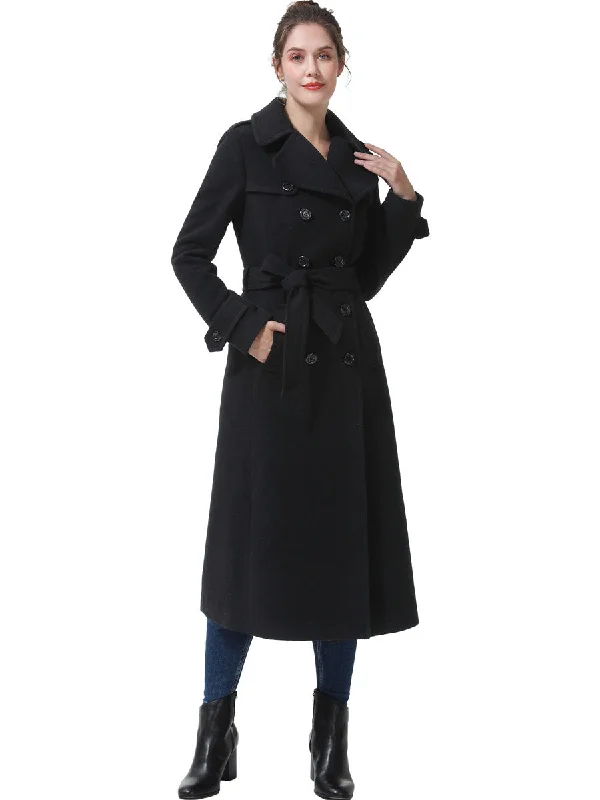 BGSD Women Dee Full Length Long Wool Trench Coat Stylish Belted Trench Design